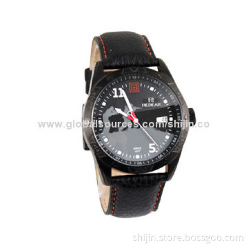 Fashionable Stainless Steel Watch with Genuine Leather Band, Vogue, REDEAR, OEM Orders are Welcome